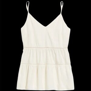 Old Navy Cream Tiered tank top women's Sz L V-Neck Coquette Cottagecore Beachy